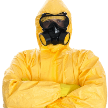 Certified professionals in protective gear cleaning up hazardous materials
